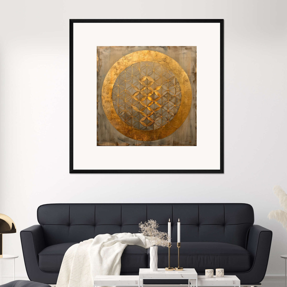 Veressa Flower of Life Wall Art Print - Gold Geometric Sacred Symbol